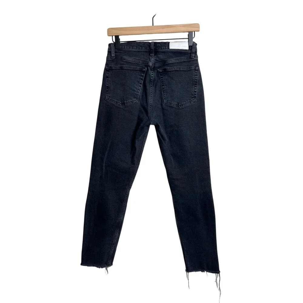 RE/DONE Faded Black Cropped Straight Leg Jeans Size 27 Button Fly High Waist